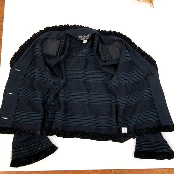 St. John Evening Black Sparkle Ruffle Jacket Santana Knit Sz 2-4 - Picture 14 of 16